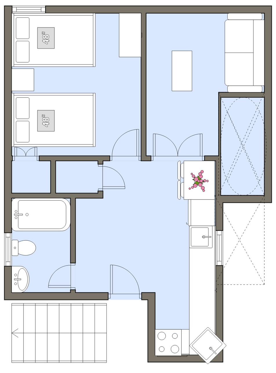 1-Bedroom apartment floor plan